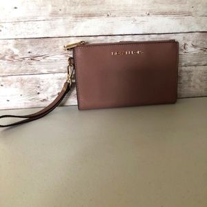 Michael Kors Adele Double-Zip Pebble Leather Phone Wristlet